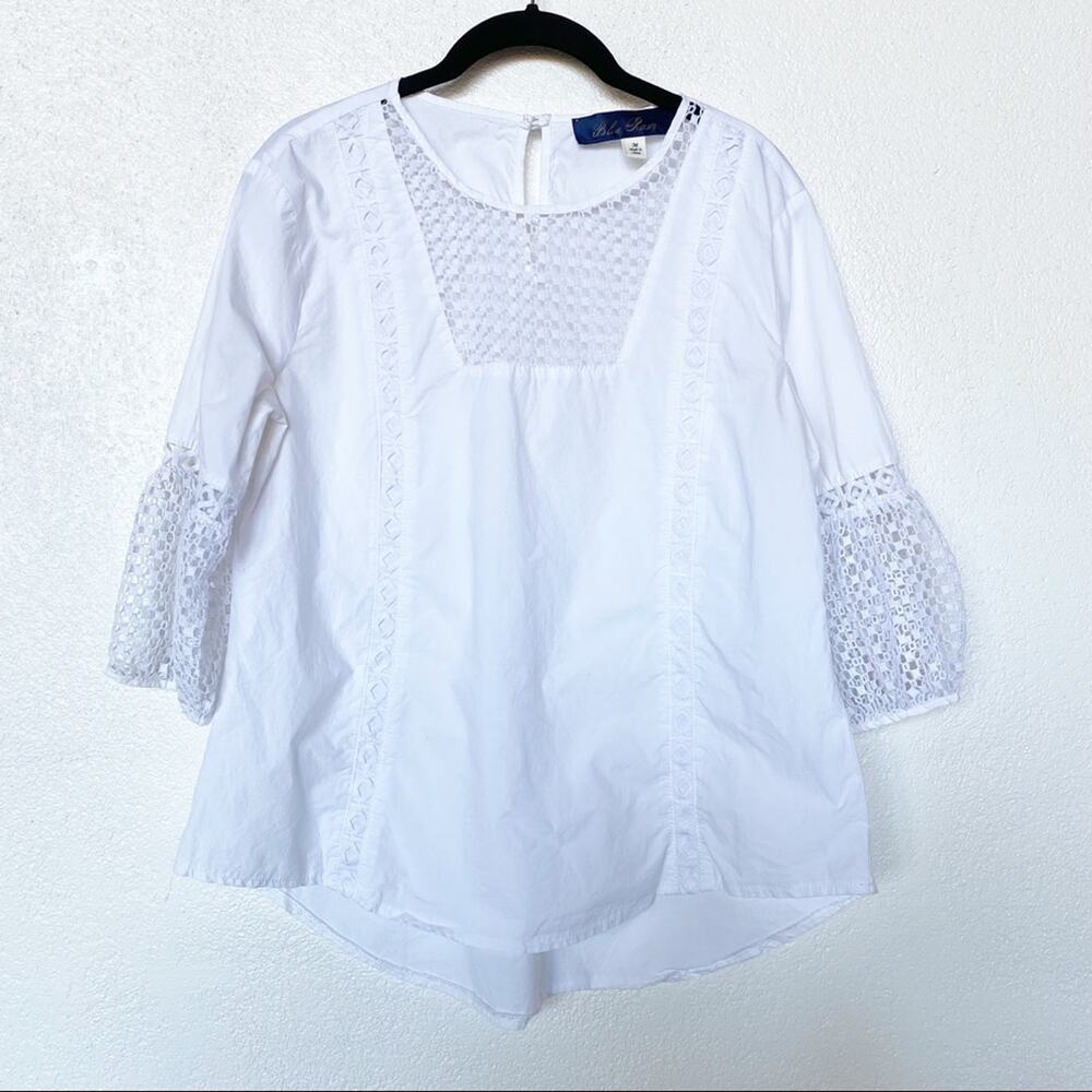 Blue Rain Crochet Inset White Blouse Size Medium